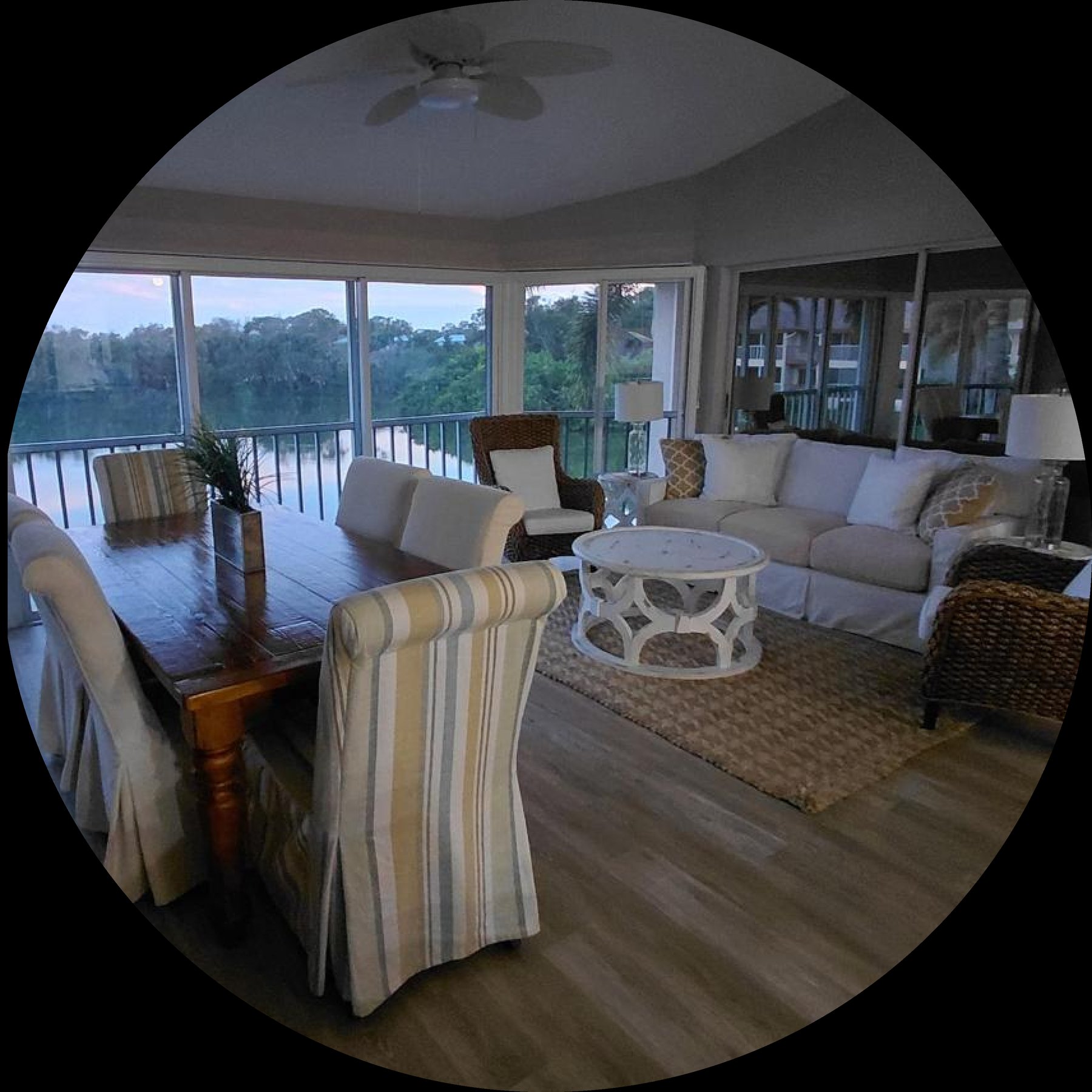 Dining room with water view